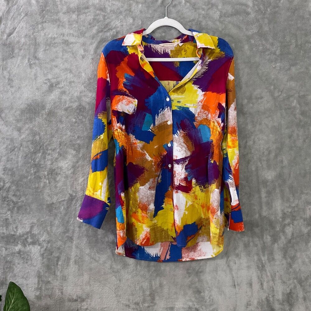 Soft Surroundings Women's S Tunic Blouse Top Artsy multi colors Long sleeve.
